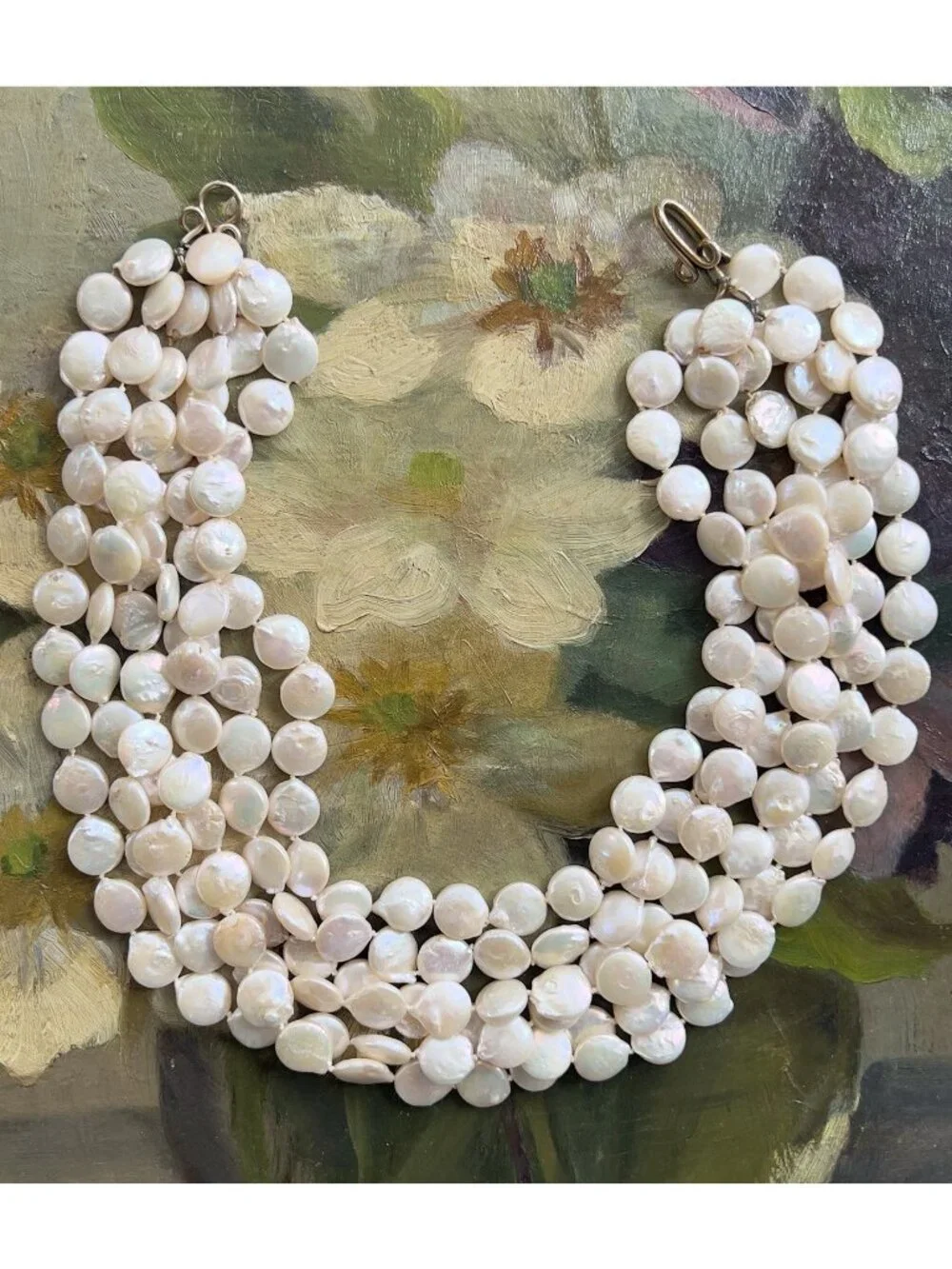 Vintage Six Strand Coin Pearl Necklace - Picture 2 of 12
